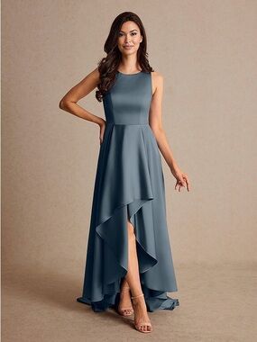 SOLD OUT DEADSTOCK AZAZIE Sleeveless High-Low Satin Evening Dress in Slate Blue